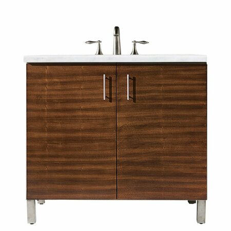 JAMES MARTIN VANITIES Metropolitan 36in Single Vanity, American Walnut w/ 3 CM Arctic Fall Solid Surface Top 850-V36-AWT-3AF